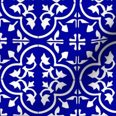 Indonesian Royal Blue Outdoor pillow moroccan tiles fabric bright blue patio porch pool