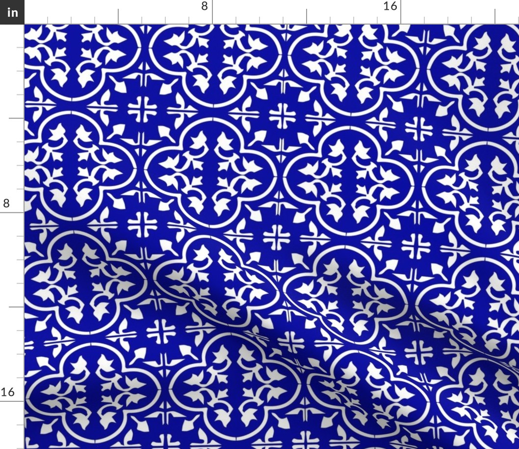 Indonesian Royal Blue Outdoor pillow moroccan tiles fabric bright blue patio porch pool