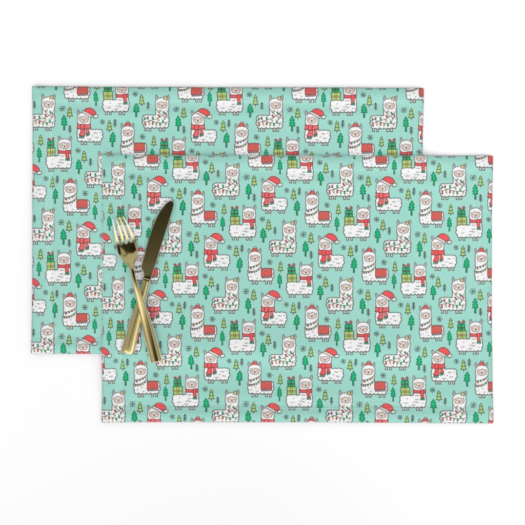 Holidays Christmas llamas on Mint Green Smaller