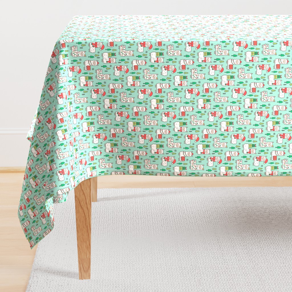 Holidays Christmas llamas on Mint Green Smaller