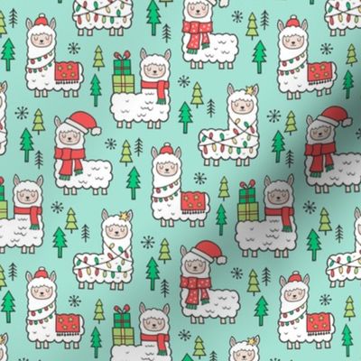 Holidays Christmas llamas on Mint Green Smaller