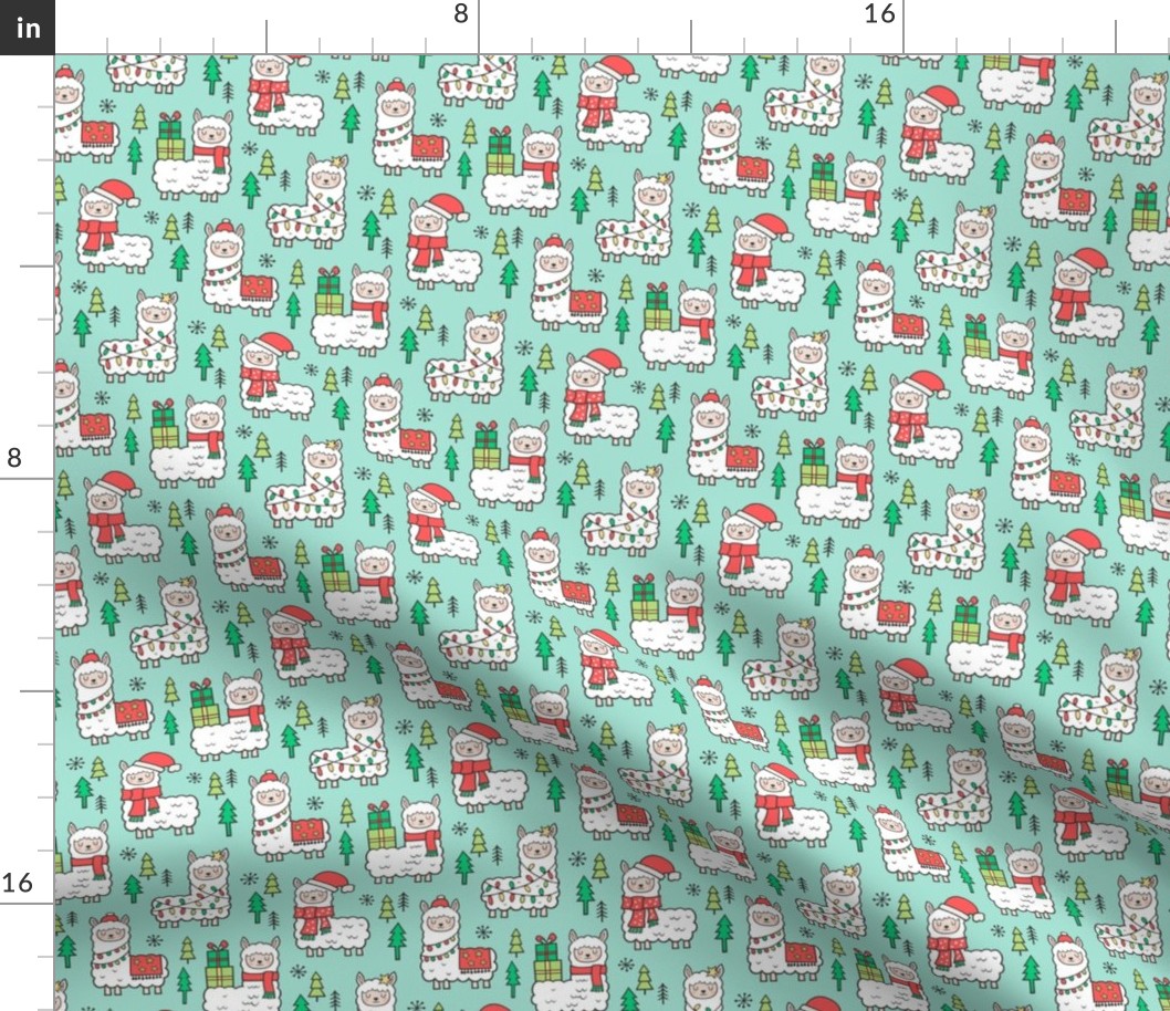 Holidays Christmas llamas on Mint Green Smaller