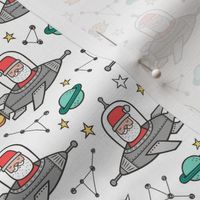 Christmas Santa Claus in Space Rockets, Planets & Constellations on White Smaller