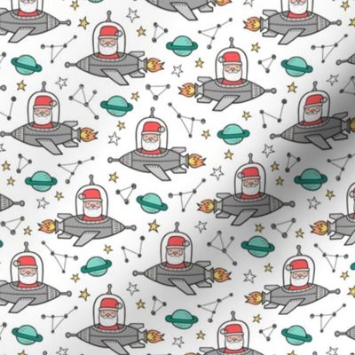 Christmas Santa Claus in Space Rockets, Planets & Constellations on White Smaller