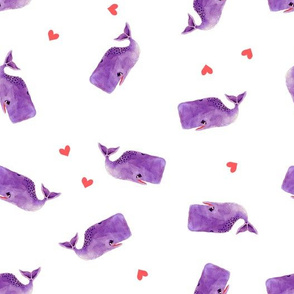 Scattered Whales - Purple with Hearts