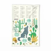 Wolf tea towel calendar 2024 mustard/green