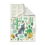 Wolf tea towel calendar 2024 mustard/green