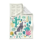 Wolf tea towel calendar 2024 teal/pink