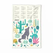 Wolf tea towel calendar 2024 teal/pink