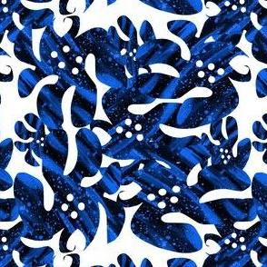 Blue and White Holly leaves print