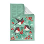 Robin tea towel calendar 2024 mint