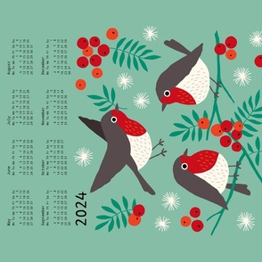 Robin tea towel calendar 2024 mint