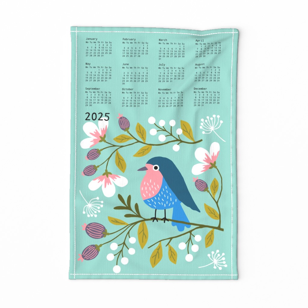 Robin Floral tea towel calendar 2024