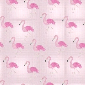 Micro Mini Gingham Handpainted Watercolor Flamingos in Pink