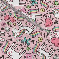 Unicorn & Hearts Rainbow  Love Valentine Doodle on Light Pink