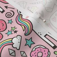 Unicorn & Hearts Rainbow  Love Valentine Doodle on Light Pink