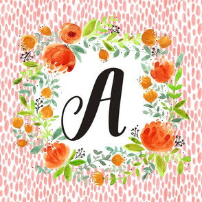 Floral Blush & Orange  Monogram Banner - A