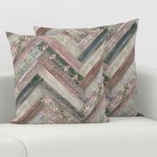 Vintage Wood Chevron Tiles Herringbone Pink Green