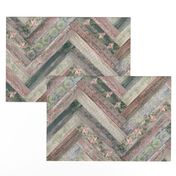 Vintage Wood Chevron Tiles Herringbone Pink Green