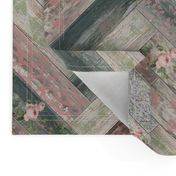 Vintage Wood Chevron Tiles Herringbone Pink Green