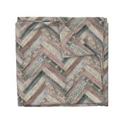 Vintage Wood Chevron Tiles Herringbone Pink Green