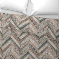 Vintage Wood Chevron Tiles Herringbone Pink Green