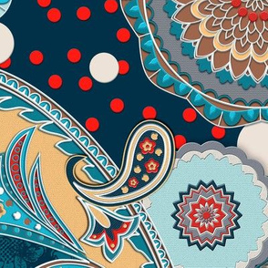 Paisley Mandala teal turquoise aqua navy red XL