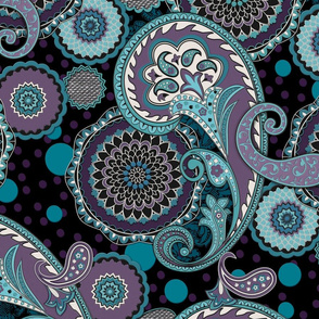 Paisley Mandala teal purple black XL