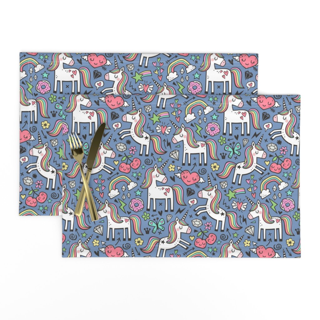 Unicorn & Hearts Rainbow  Love Valentine Doodle on Dark Blue Navy