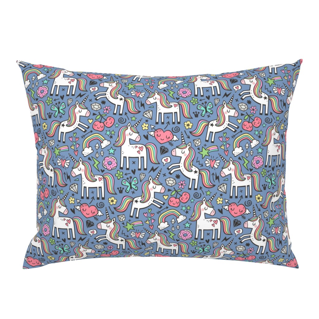 Unicorn & Hearts Rainbow  Love Valentine Doodle on Dark Blue Navy