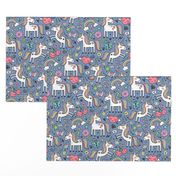 Unicorn & Hearts Rainbow  Love Valentine Doodle on Dark Blue Navy