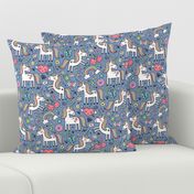 Unicorn & Hearts Rainbow  Love Valentine Doodle on Dark Blue Navy