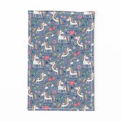 Unicorn & Hearts Rainbow  Love Valentine Doodle on Dark Blue Navy