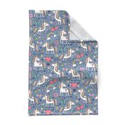 Unicorn & Hearts Rainbow  Love Valentine Doodle on Dark Blue Navy