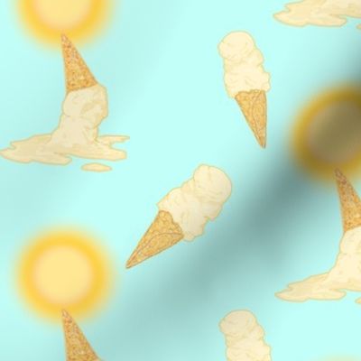 vanilla ice cream cone melting in sun