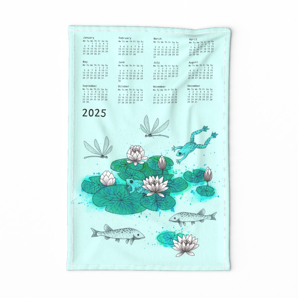 Water lily pond tea towel calendar 2024