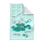 Water lily pond tea towel calendar 2024