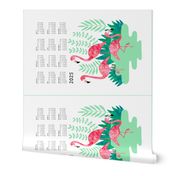 Flamingo watercolor tea towel calendar 2024 white