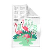 Flamingo watercolor tea towel calendar 2024 white