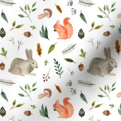 watercolor forest animals team  - squirrel and rabbit
