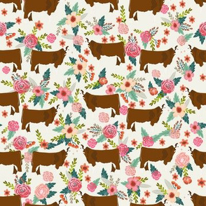 Hereford Cow farm floral fabric cattle cream