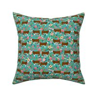 Hereford Cow farm floral fabric cattle teal