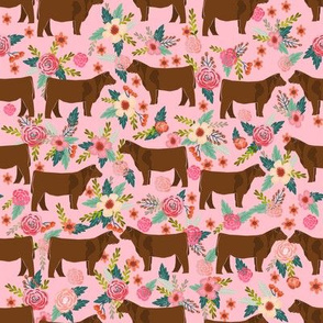 Red Angus cow floral fabric cattle breed pink