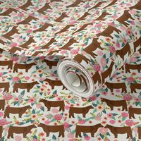 Red Angus cow floral fabric cattle breed cream