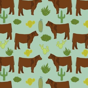 Red Angus cow breed cactus desert fabric mint