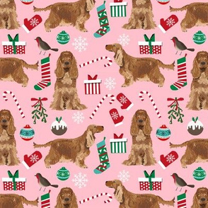 Cocker Spaniel with tail christmas fabric holidays candycanes and stockings pink
