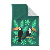 Toucan jungle tea towel calendar 2024 green