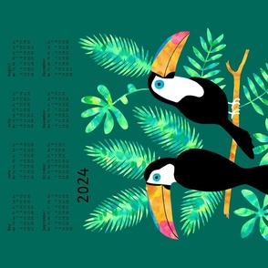 Toucan jungle tea towel calendar 2024 green