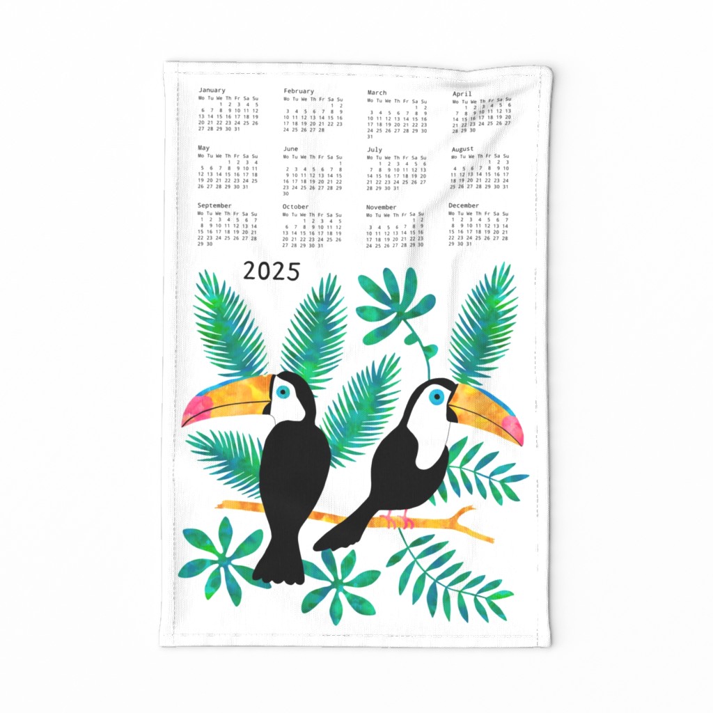 Toucan Jungle tea towel calendar 2024 white