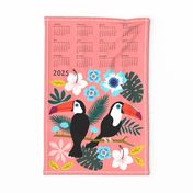 Toucan Floral tea towel calendar 2024 coral